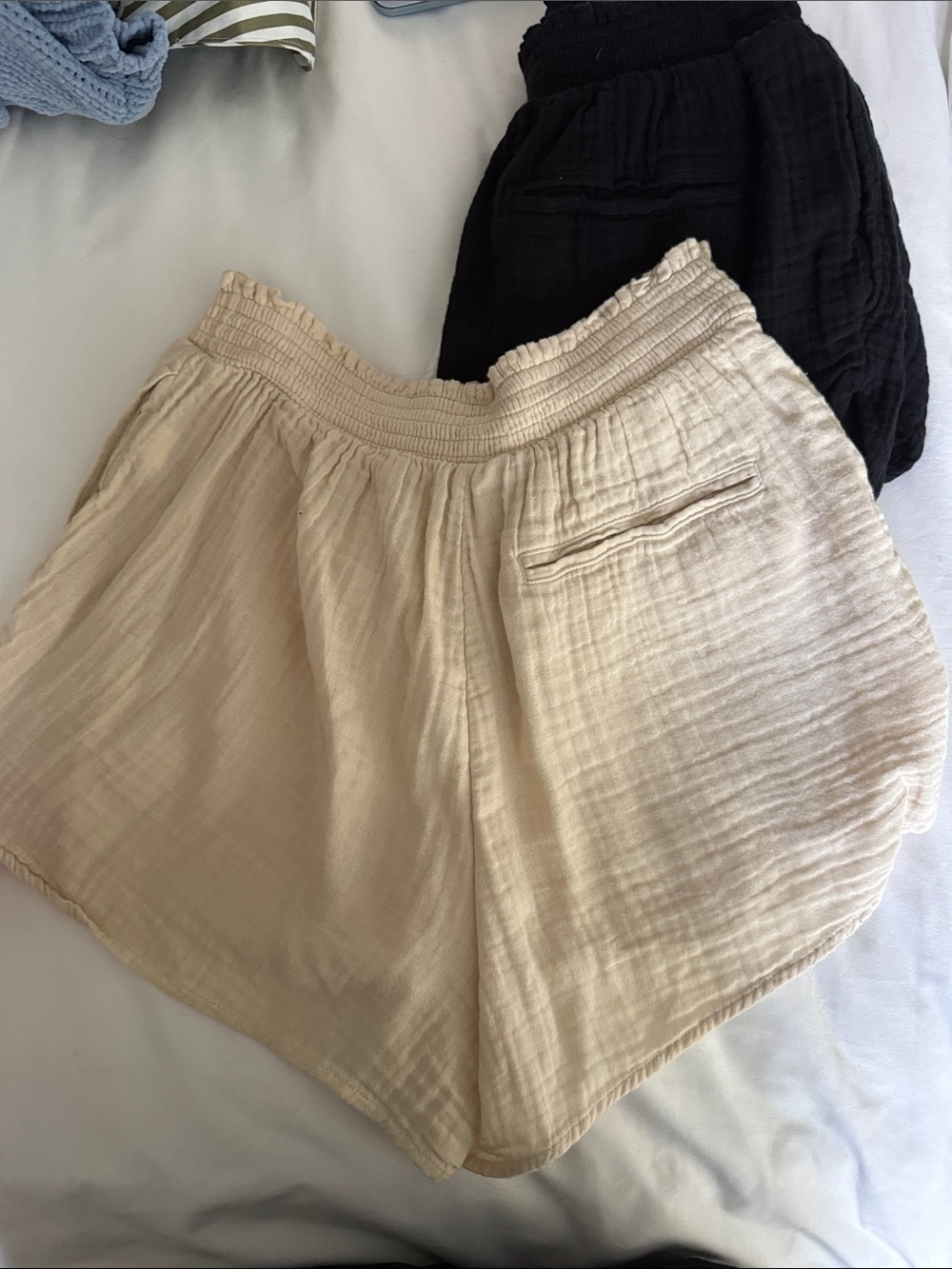 Aerie Cotton Gauze Elastic Waist Shorts Bundle in White, Beige, Black - Picture 5 of 7